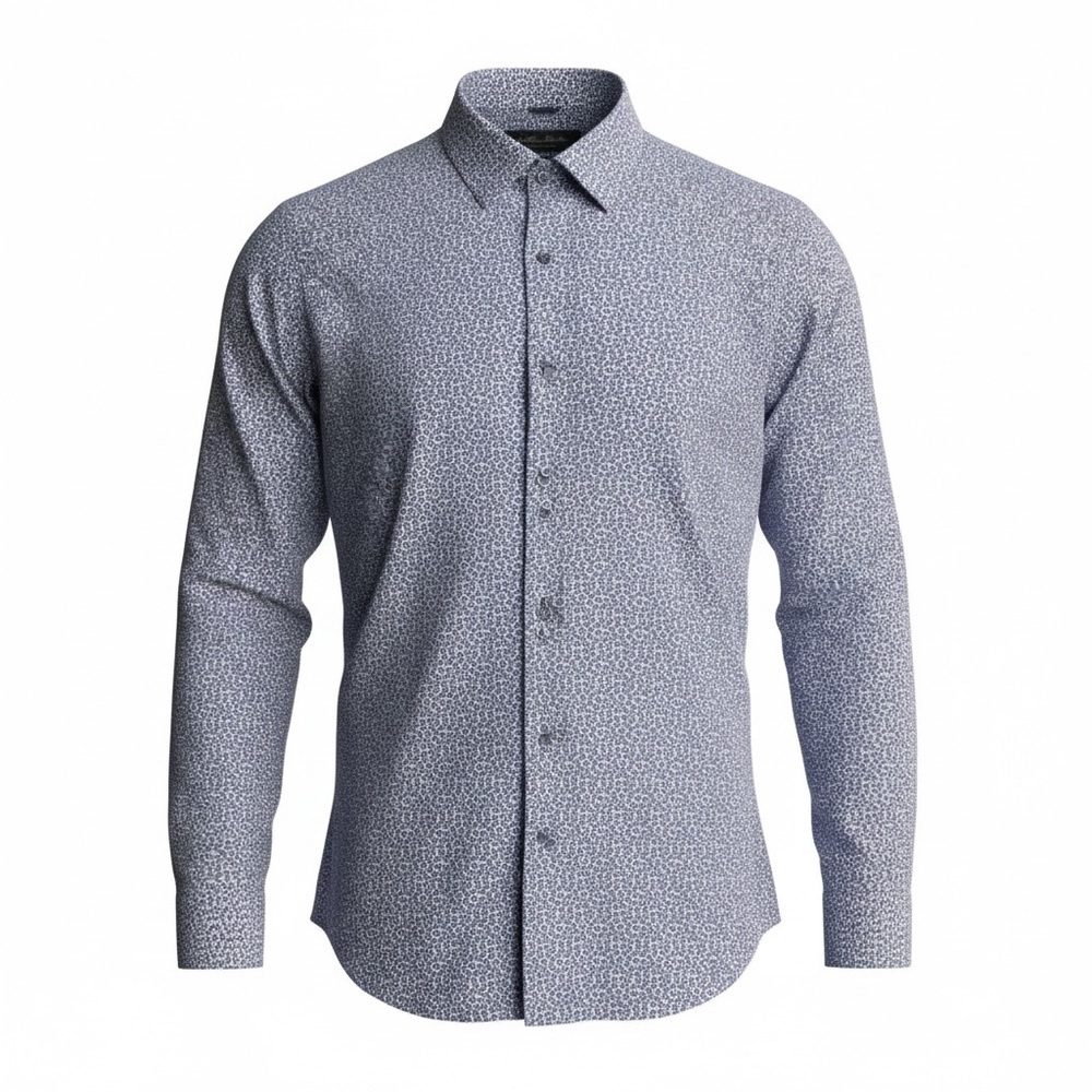 Klauss Boehler Long Sleeve Mens Button Dress Shirt Geometric Print Size 16 Blue